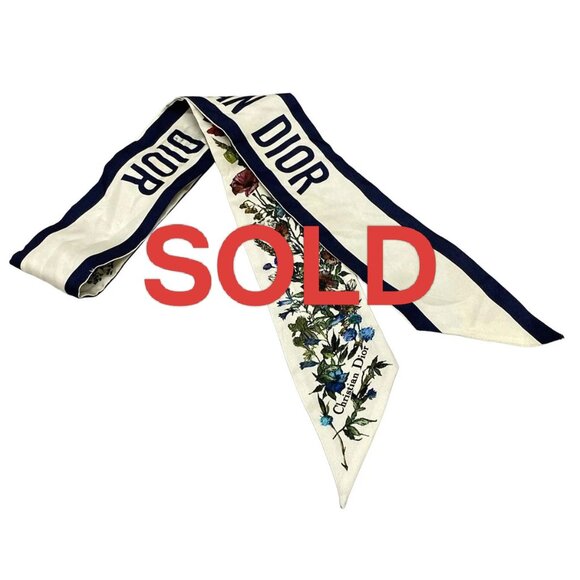 DIOR/ChristianDior Mitzah White Pink Multi Silk - Scarf 158-072225 - Picture 1 of 7